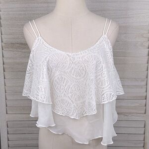 TRUE LIGHT Layered Chiffon/Lace Cami Top White-Medium